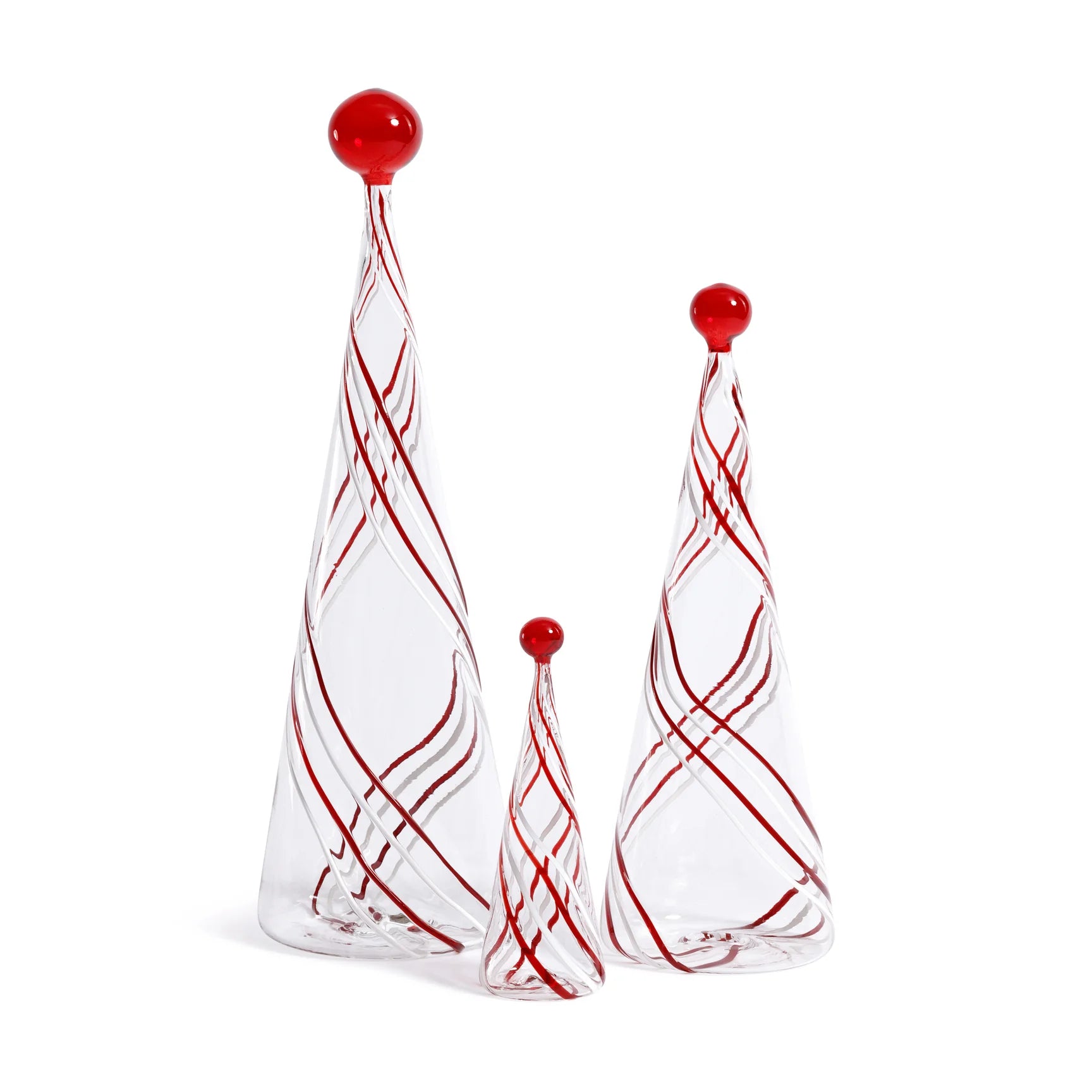 Glass Tree with Red & White Swirl Design - 3 Sizes