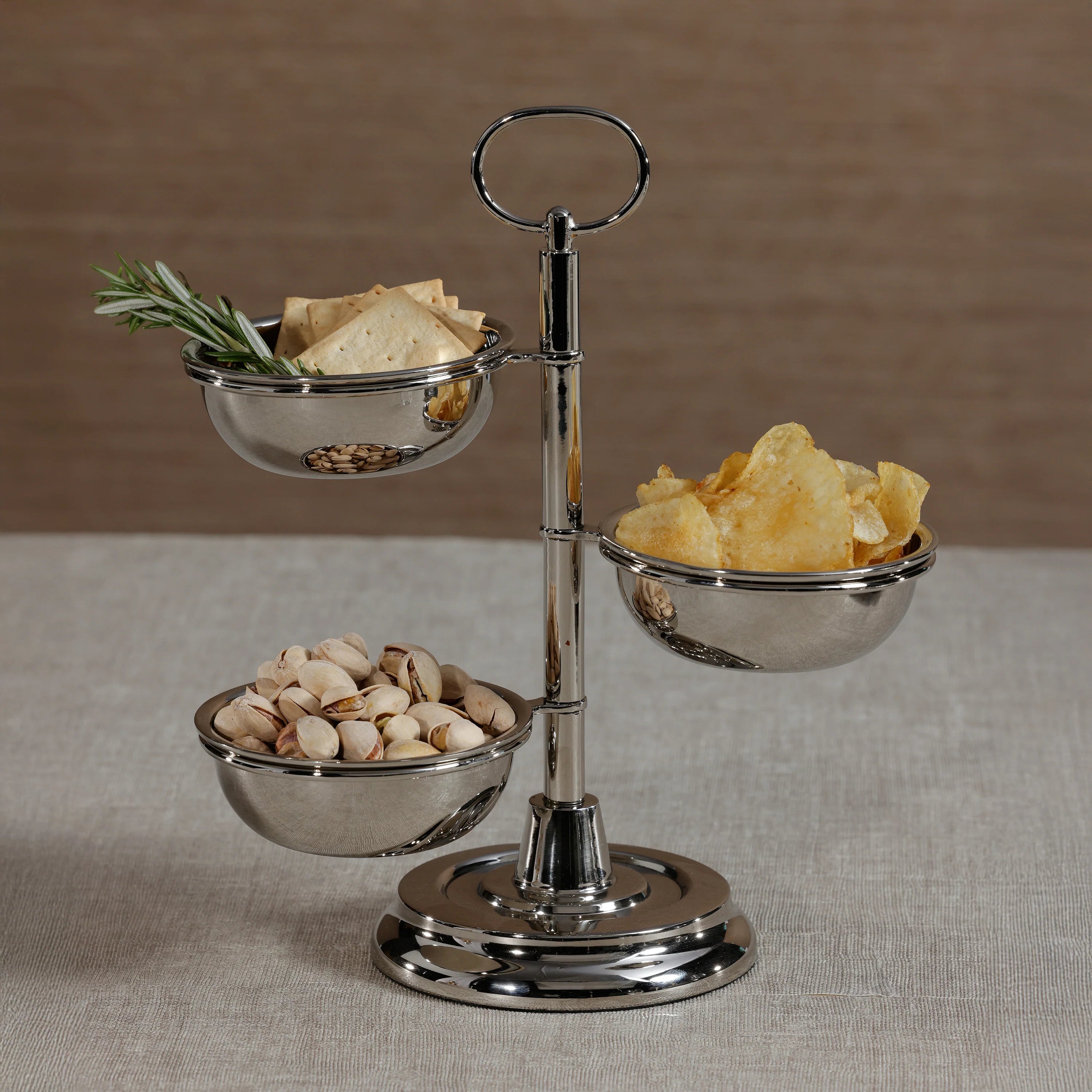 3 Tier Metal Condiment Set - Polished Nickel