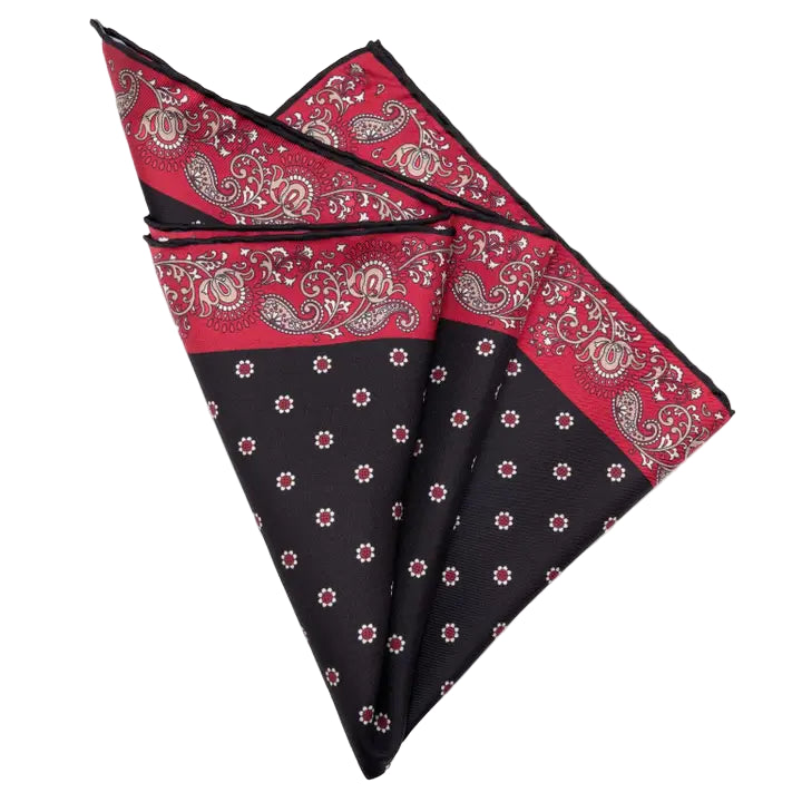 Sangiovese - Silk Pocket Square - Black and Red