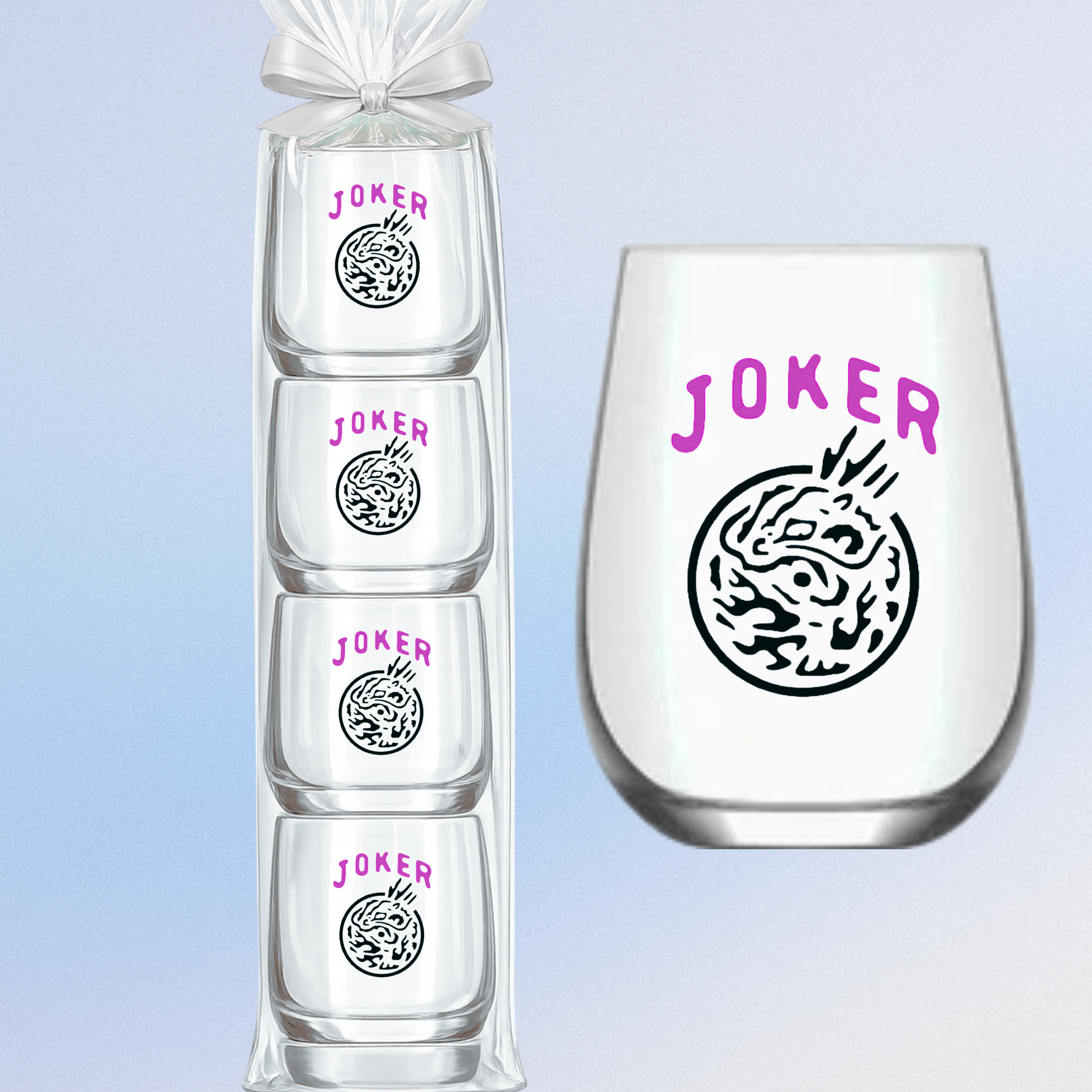 Mahjong Stemless Reusable Wine Glasses "Joker"