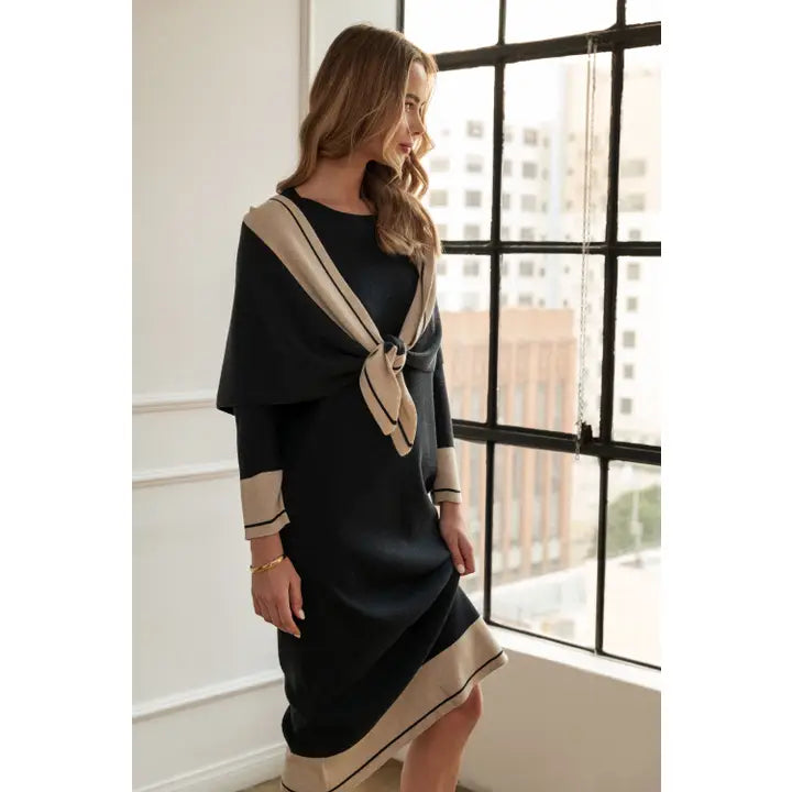 Safira Sweater Shawl - Navy/Khaki
