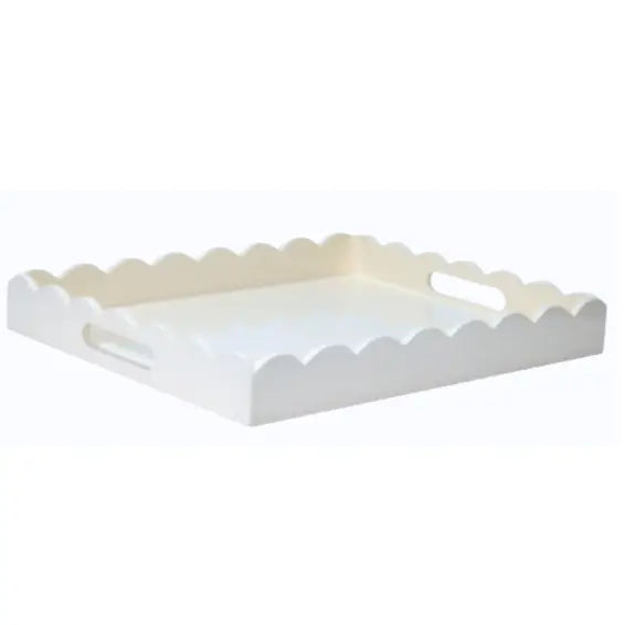 White High Gloss Scalloped Serving Tray - 2 Sizes