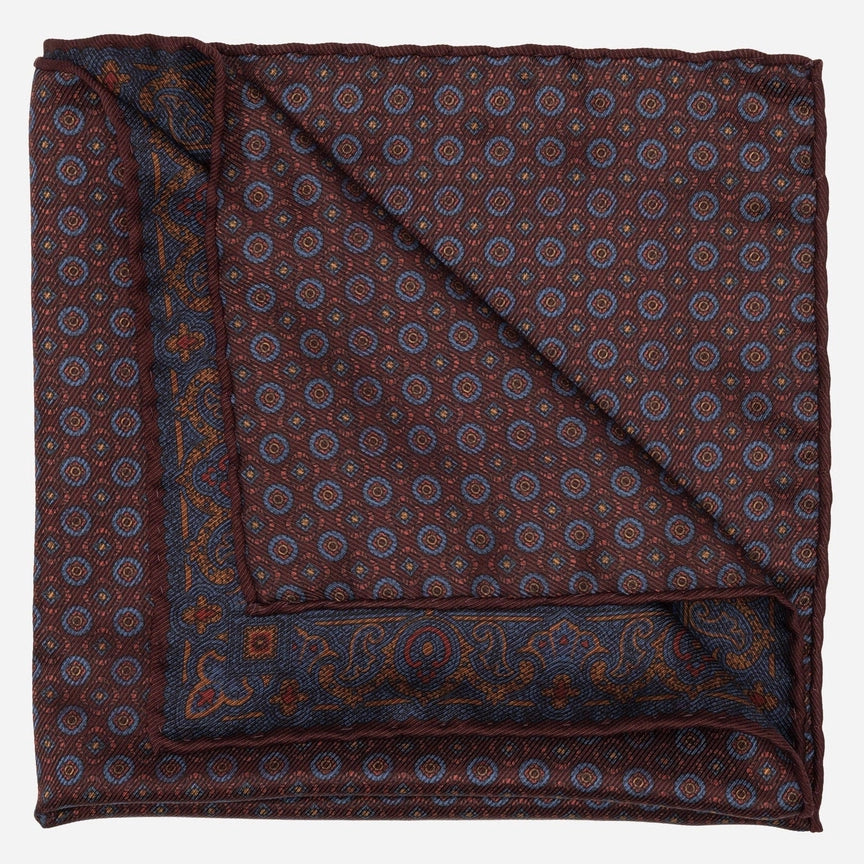 Lario - Double Sided Silk Pocket Square - Burgundy & Navy