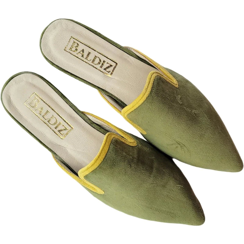 Amelia Slide - Olive with Citron Piping