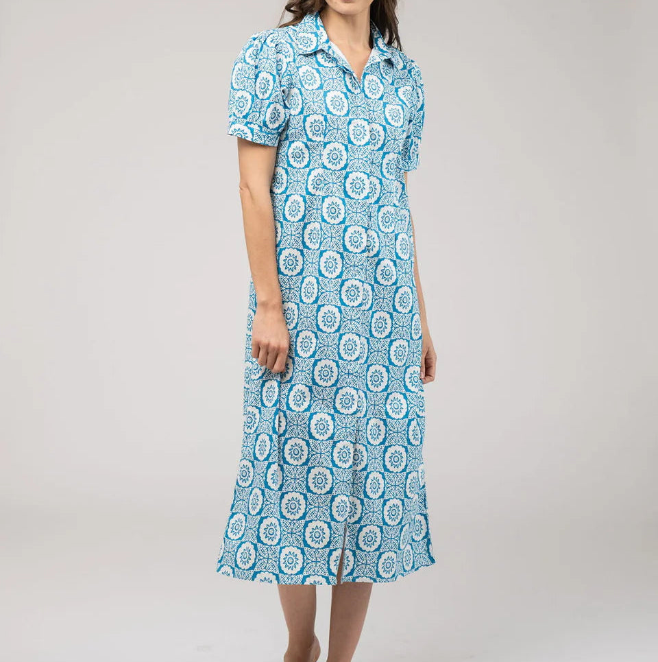 Beau & Ro Kris Dress |  Flower Check Blue