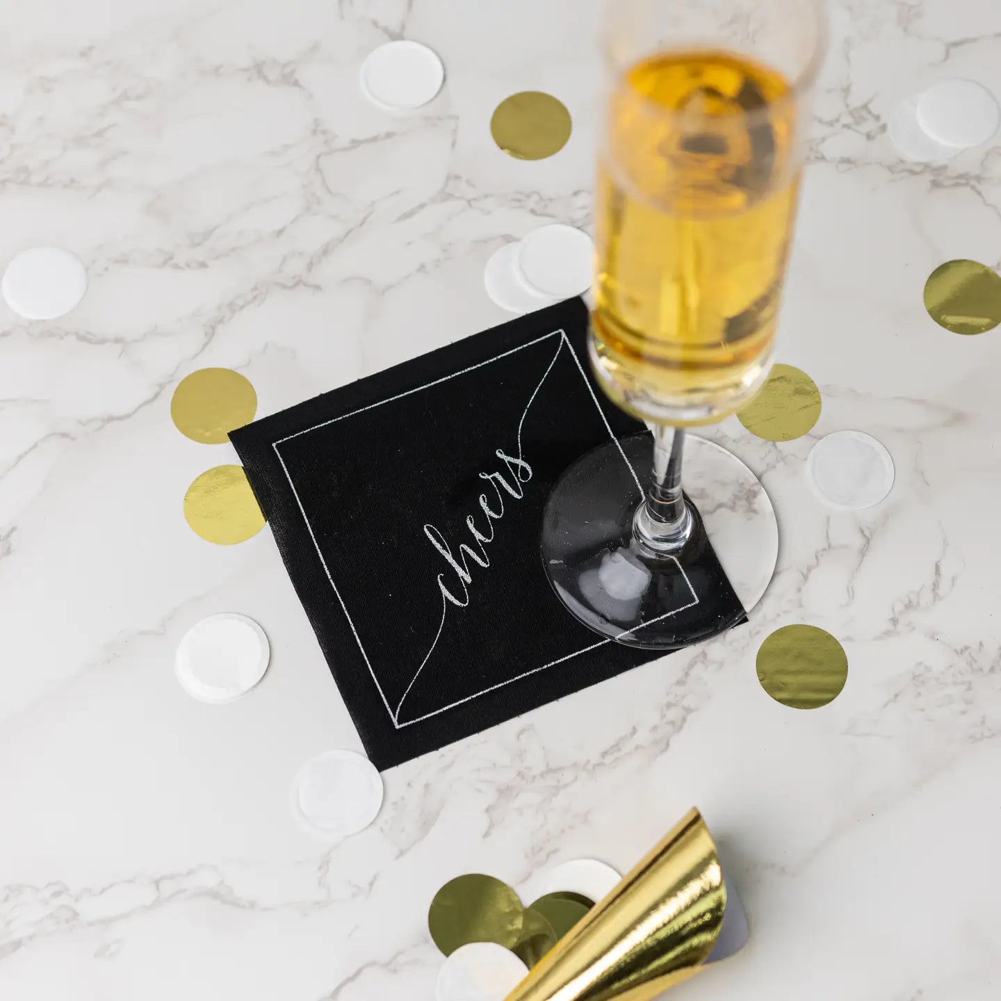 Midnight Toast Cocktail Napkin Roll - Black with Silver "Cheers"