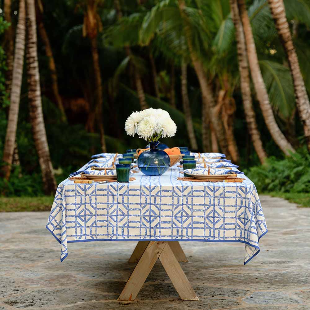 Pomegranate Blue Bamboo Tablecloth 60"x120"