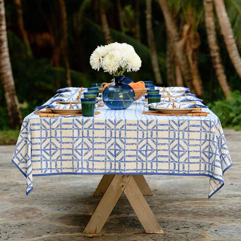 Pomegranate Blue Bamboo Tablecloth 60"x120"