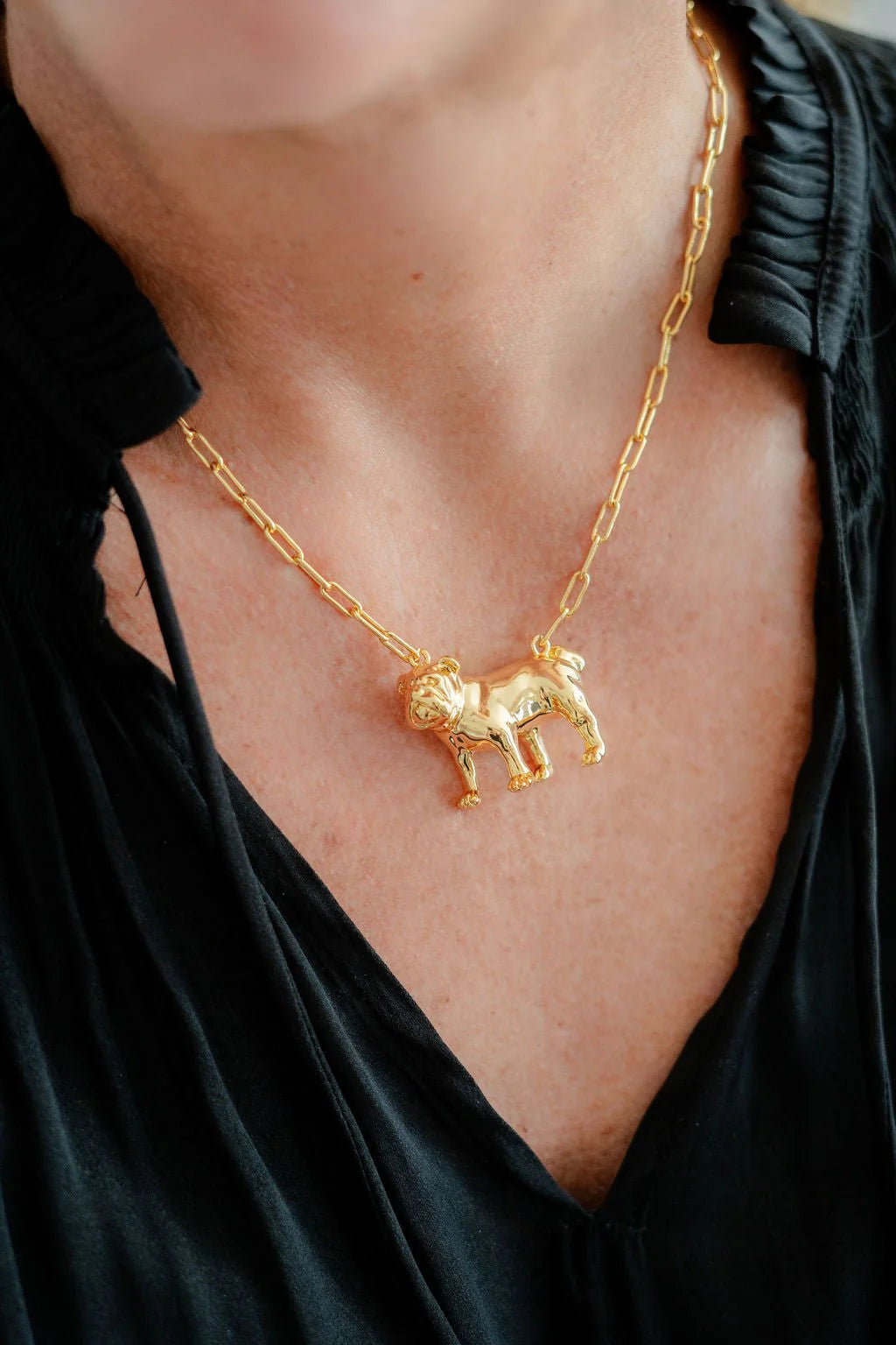 Bulldog Charm Necklace -Gold
