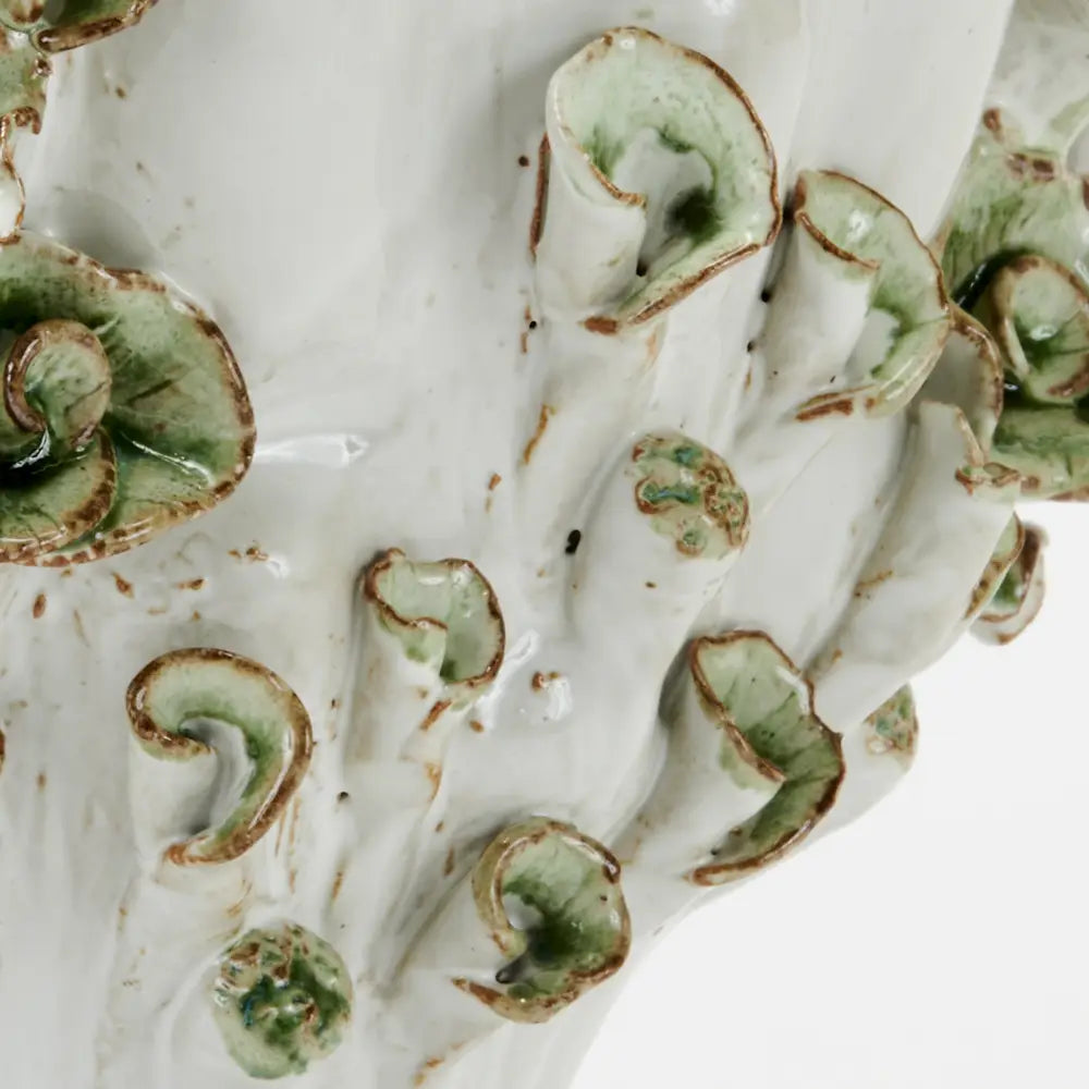 Small White Vase with Green Flower Design