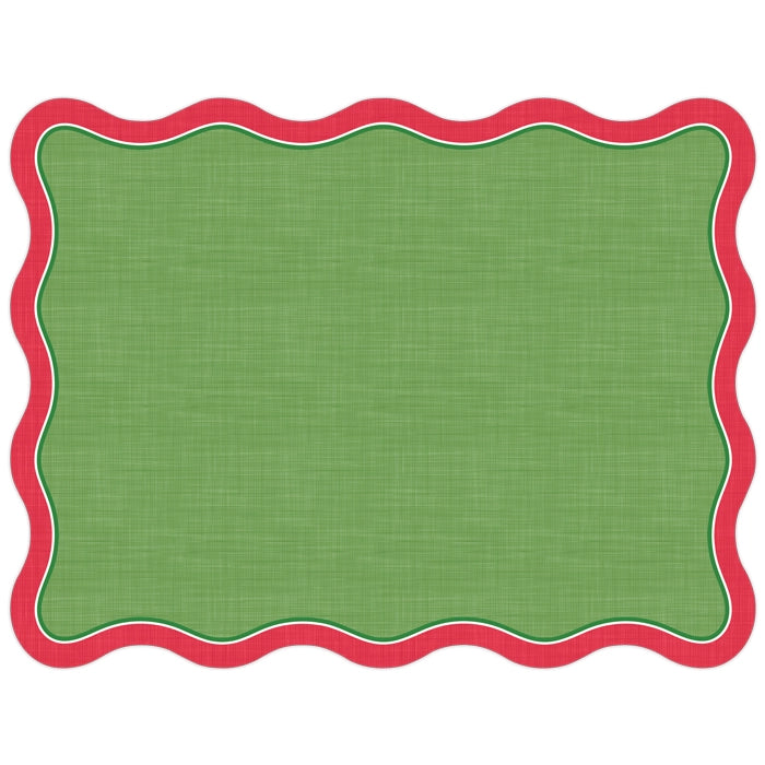 Posh Die-Cut Placemat - Handpainted Green and Red Linen (Wave)