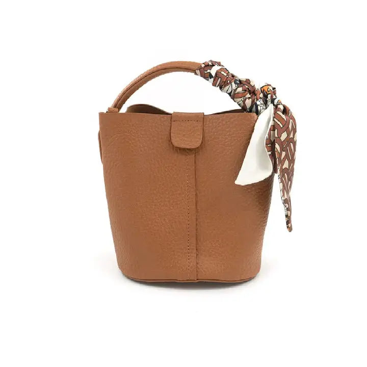 Bucket Tote with Scarf - Black, Brown, Red, Navy