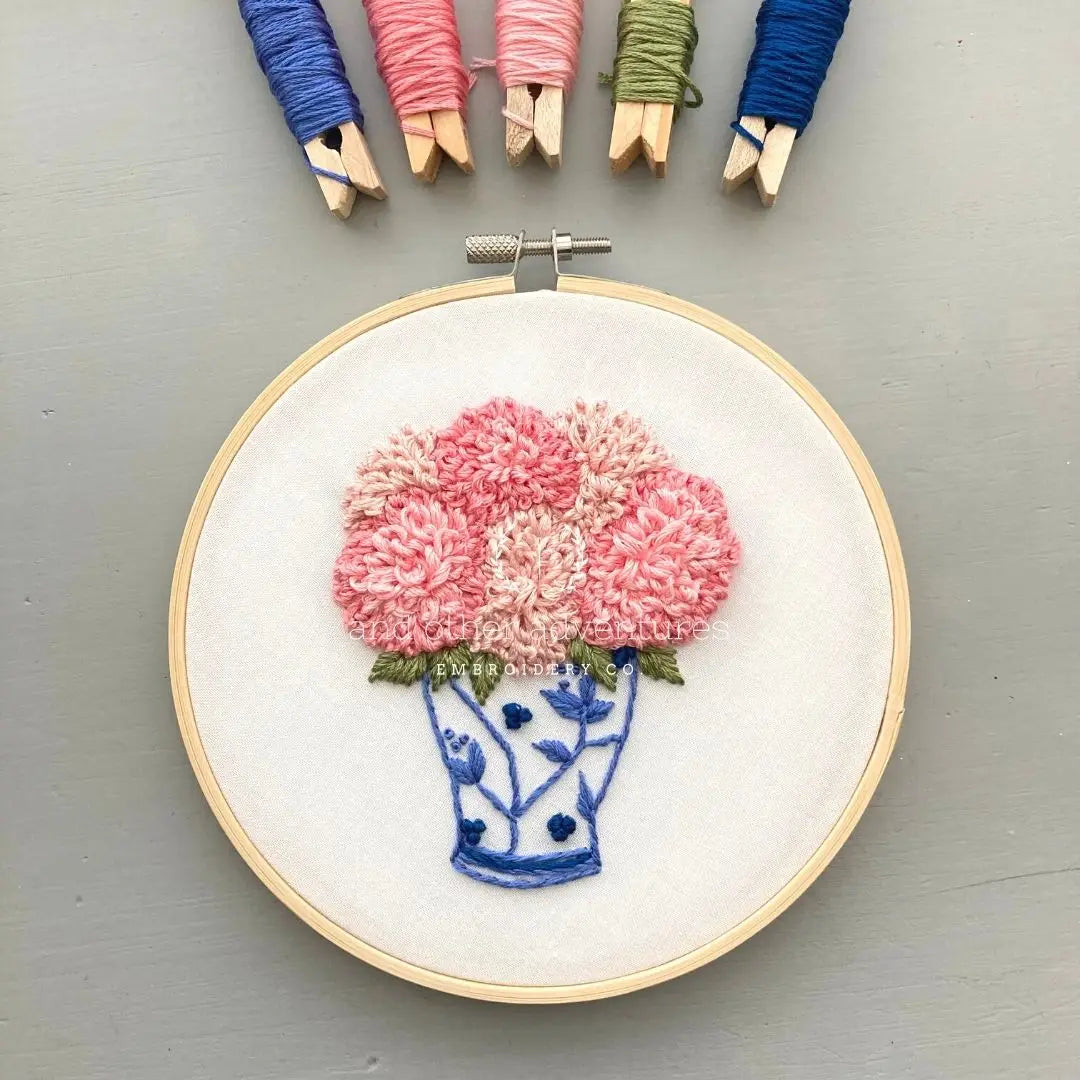 Embroidery Kit - Ginger Jar Pink Dahlias