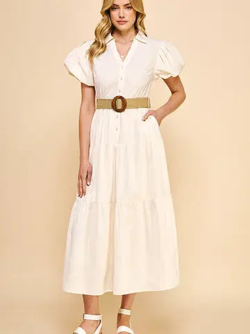 Button Front Puff Sleeve Dress - 2 Variants