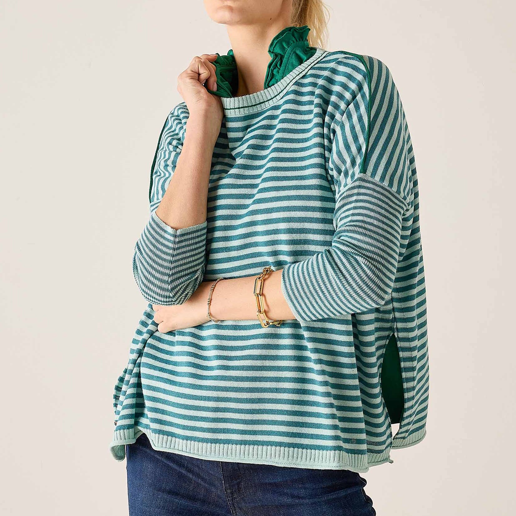 MER SEA Catalina Crewneck Sweater | Deep Ocean Rain Stripe