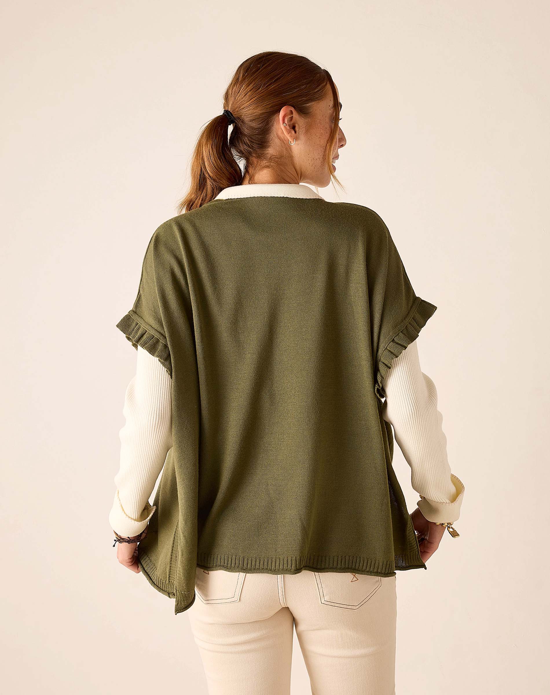 MER SEA Catalina Short Sleeve Ruffle Sweater | Jester Red  and Moss