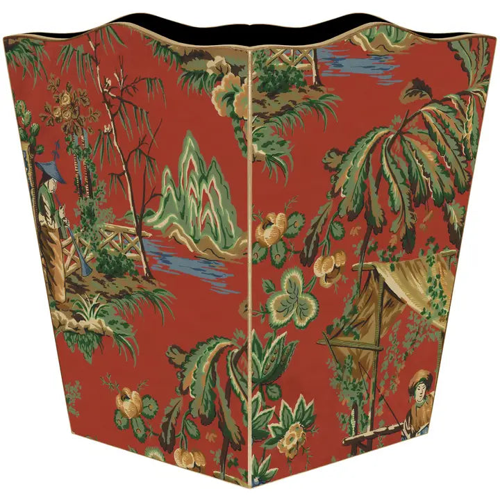 Red Chinoiserie Wastepaper Basket