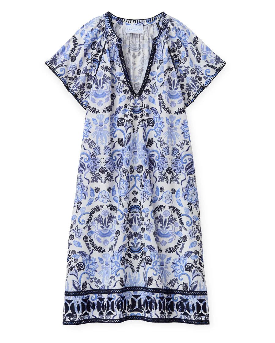 Cartolina Harper Dress-Mariners Bloom Print-Blue Mist