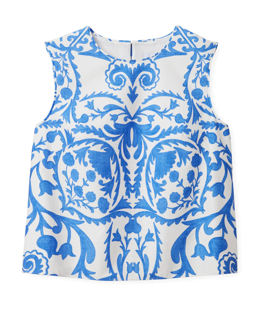 Cartolina Linda Shell Top-Faraway Print-Provence Blue