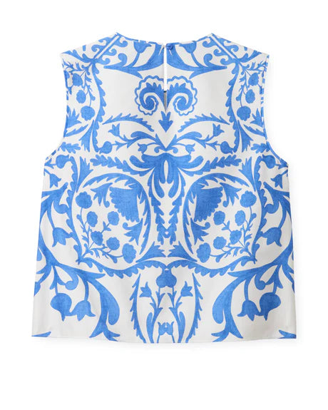 Cartolina Linda Shell Top-Faraway Print-Provence Blue