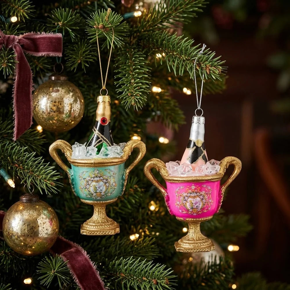 French Wine Bucket Ornament - Pink or Green