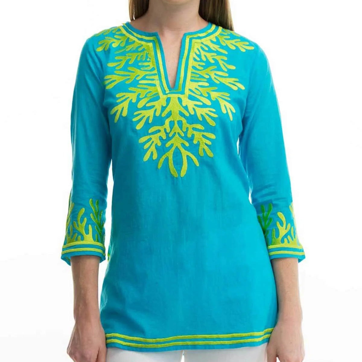 Gretchen Scott Classic Embroidered Top | Turquoise