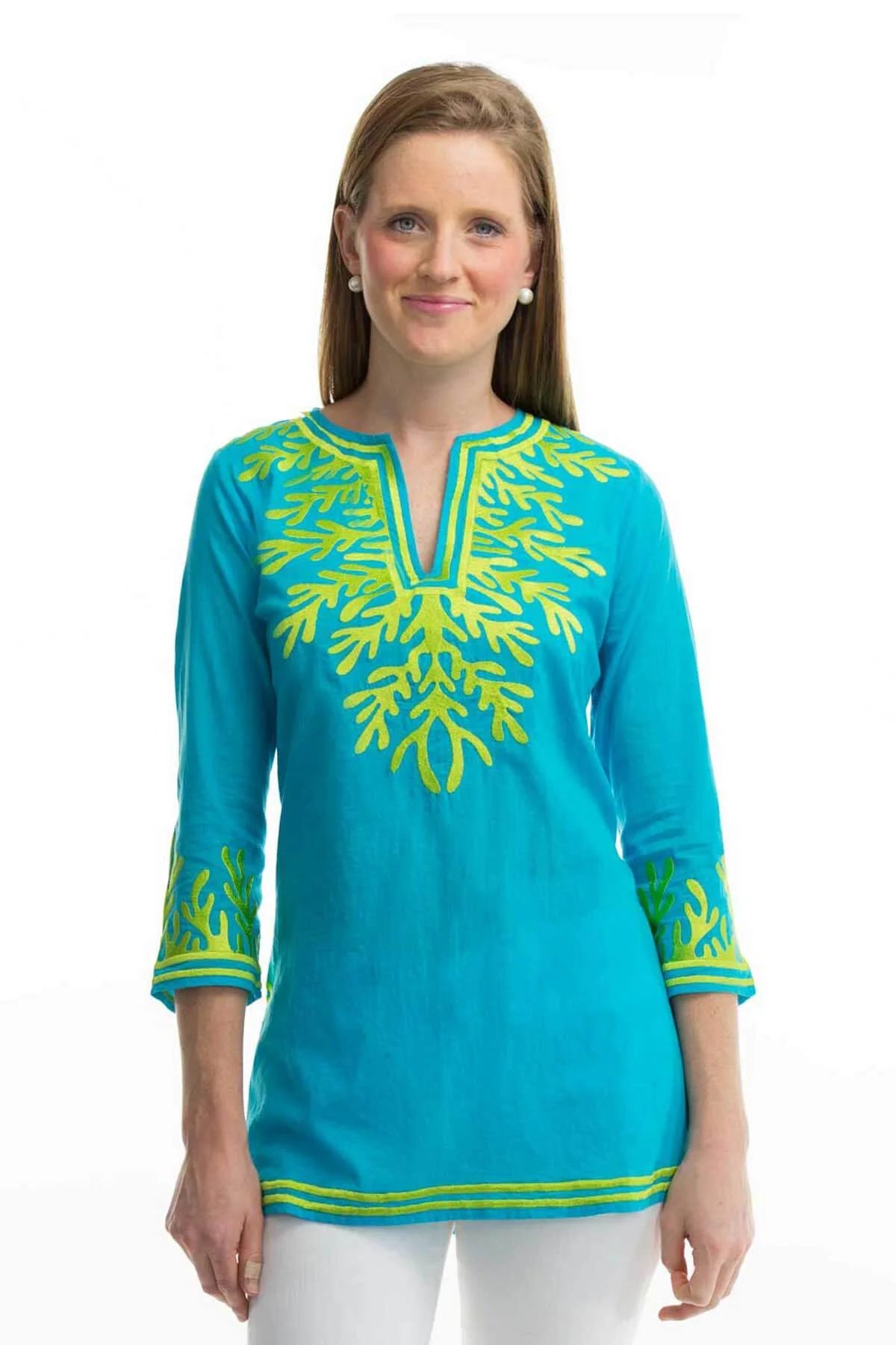 Gretchen Scott Classic Embroidered Top | Turquoise