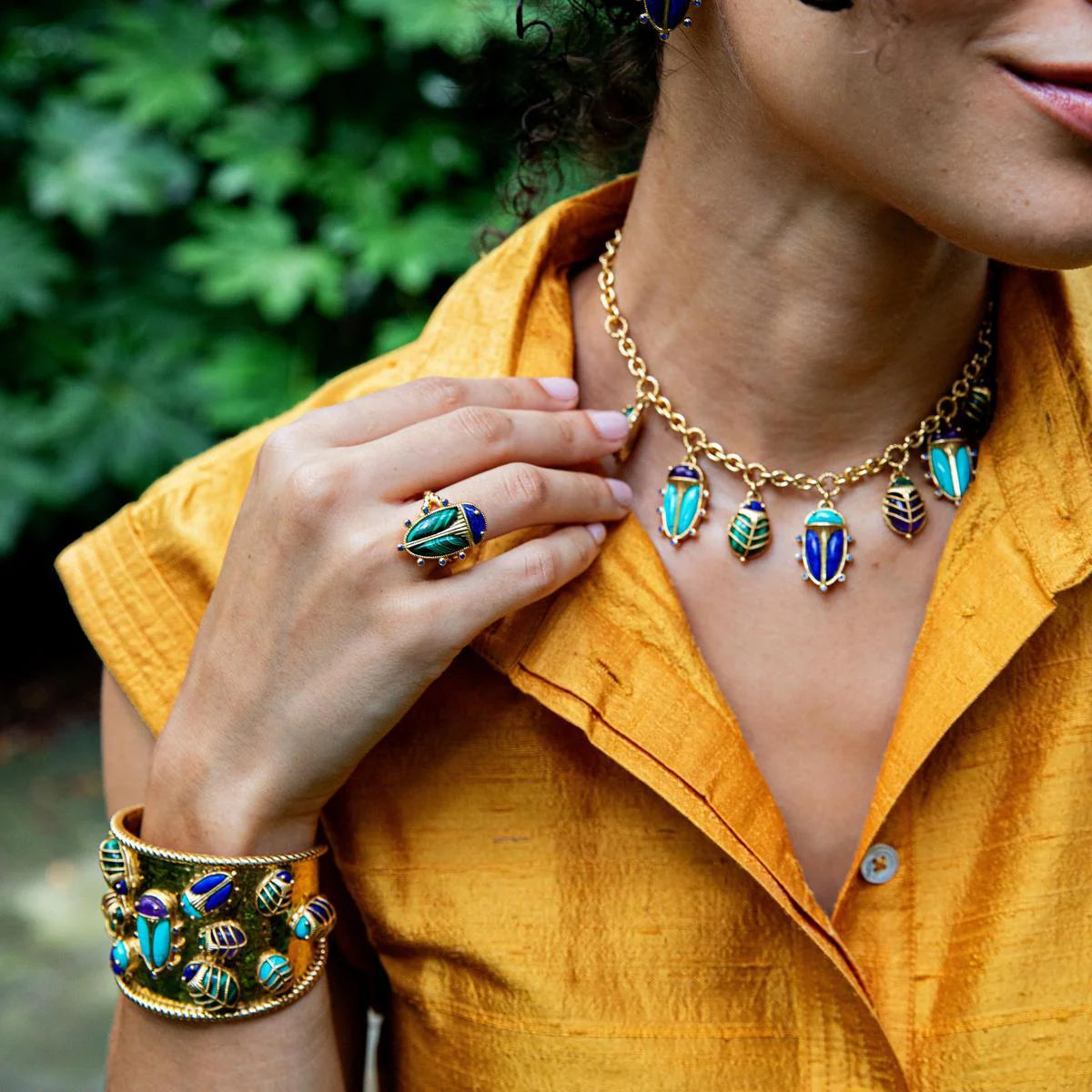 Capucine de Wulf Scarab Grande Ring - Lapis Malachite