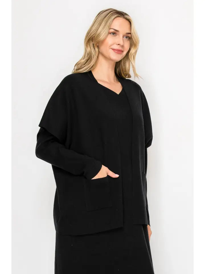Sweater Dress & Cardigan Set - Black