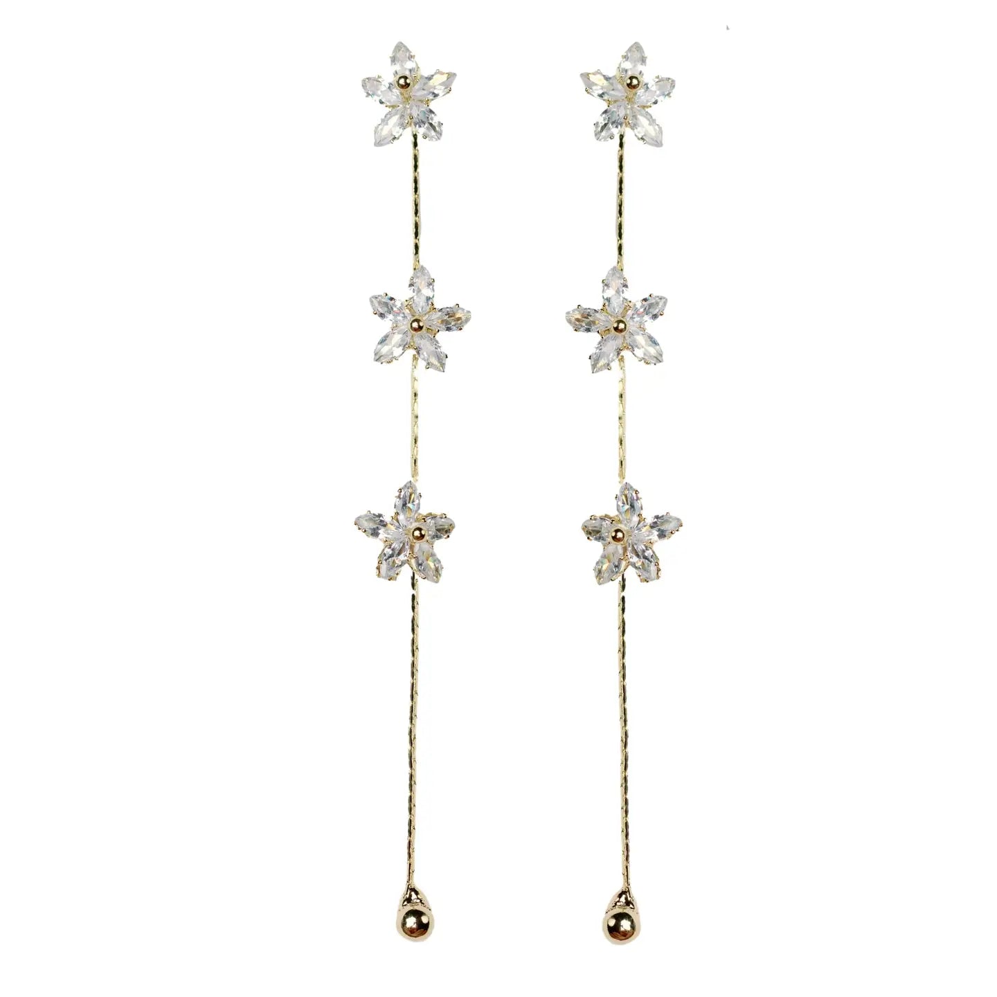 Diamond Daisy Gold Duster Drop Holiday Earrings
