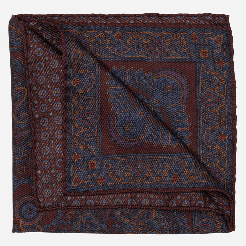 Lario - Double Sided Silk Pocket Square - Burgundy & Navy