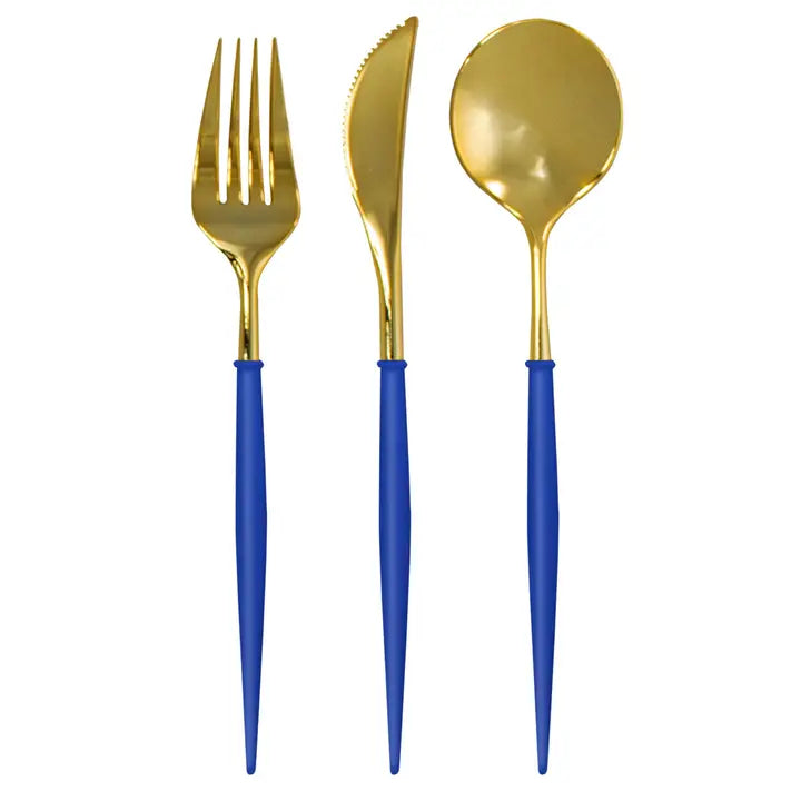 Plastic Cutlery/24 Piece - Service for 8/Blue, Gold or Silver