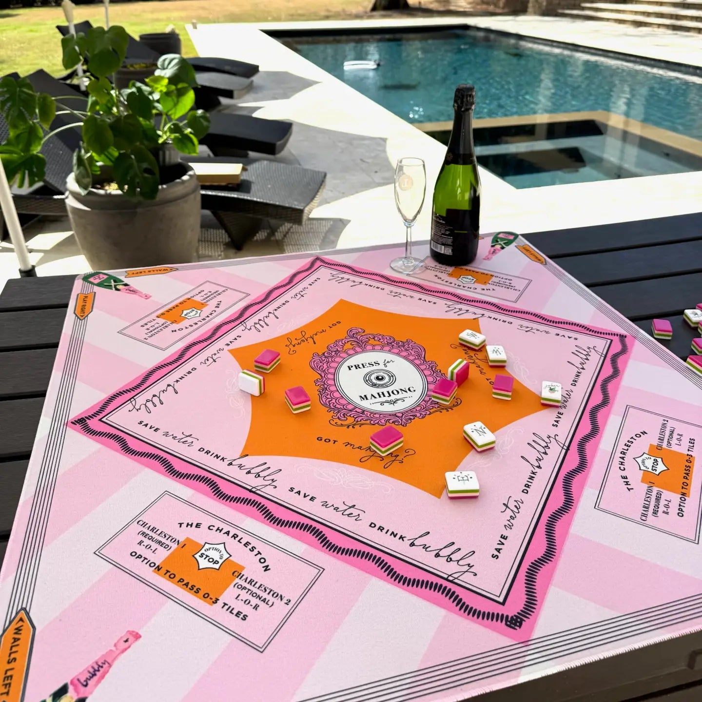 Neoprene 'press For Mahjong' Mat | Champagne & Mahj