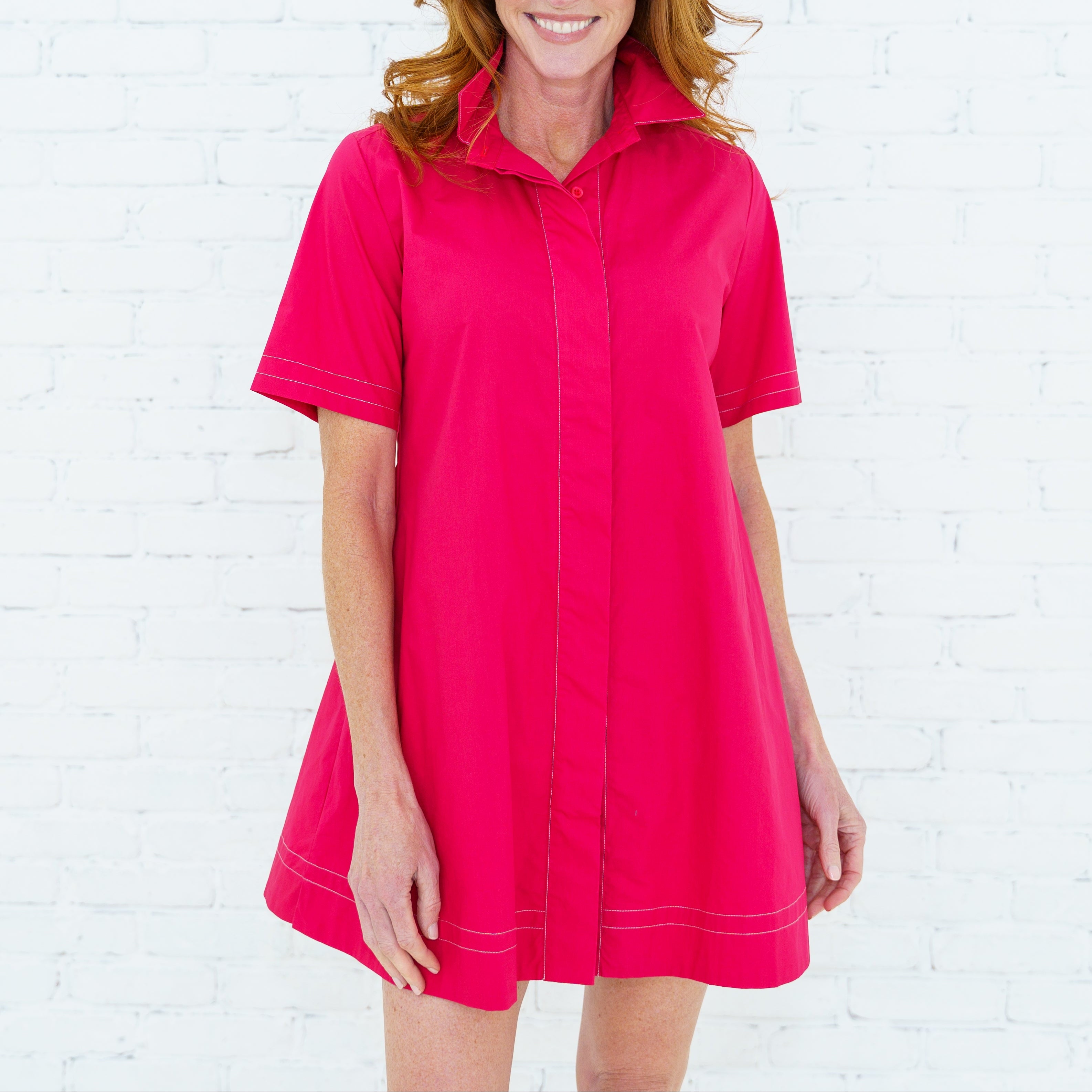 Caryn Lawn Penny Trim Dress | Red