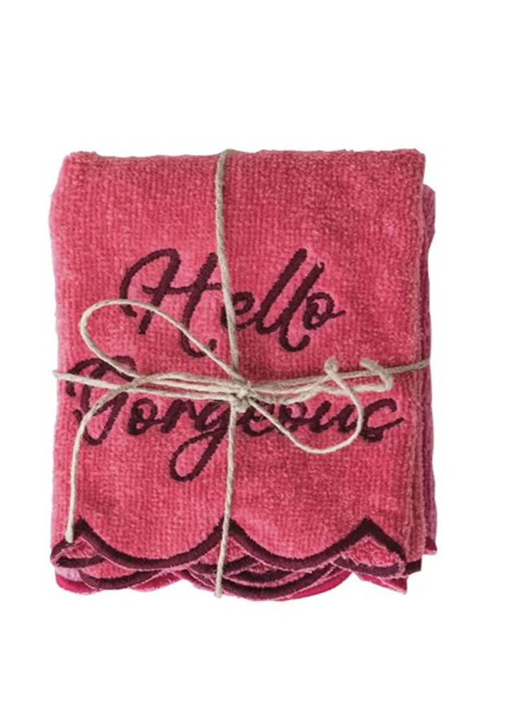 10" Square Cotton Bath Towels w/ Embroidered Saying