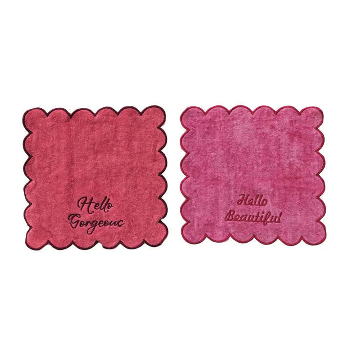 10" Square Cotton Bath Towels w/ Embroidered Saying