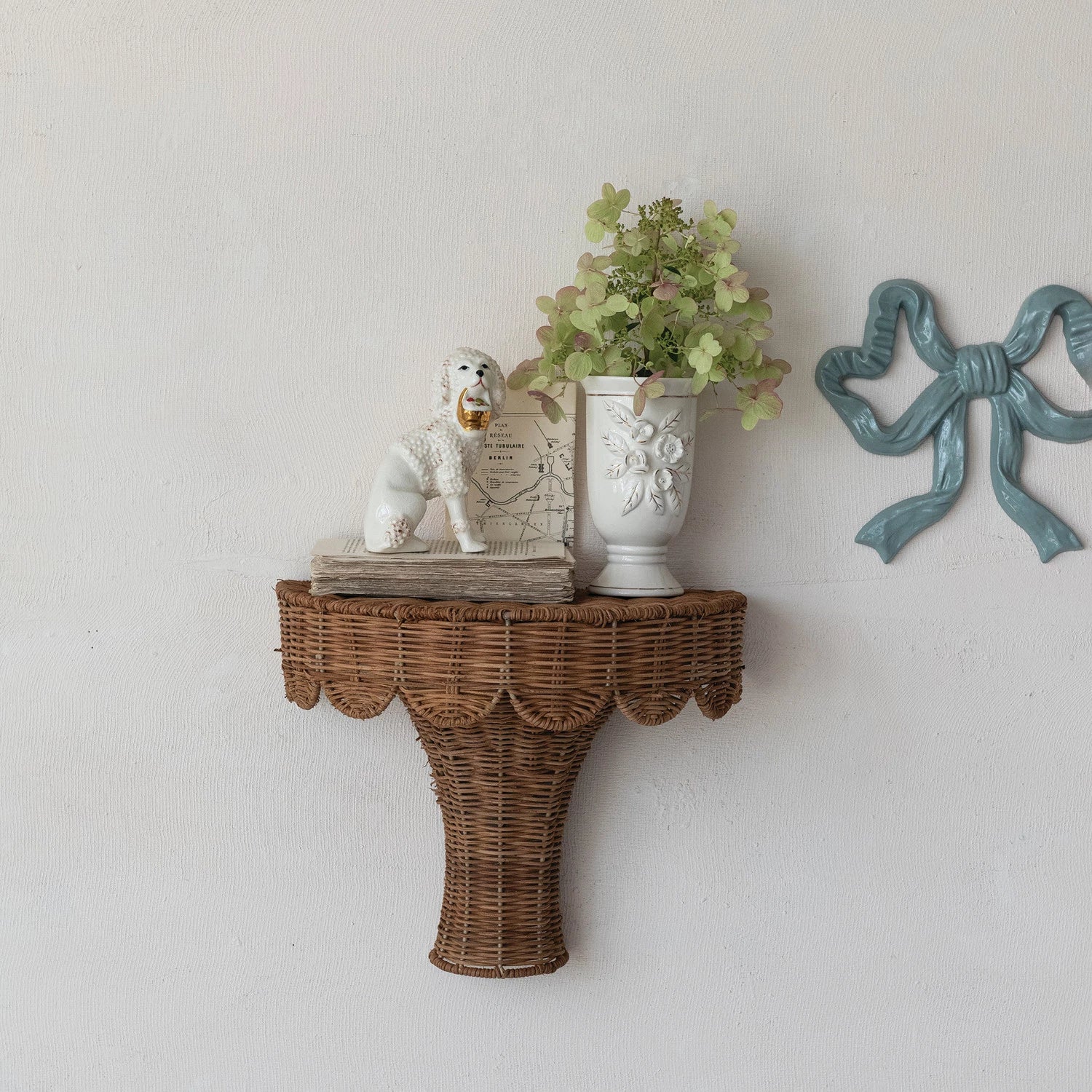 Hand-Woven Rattan Scalloped Wall Shelf