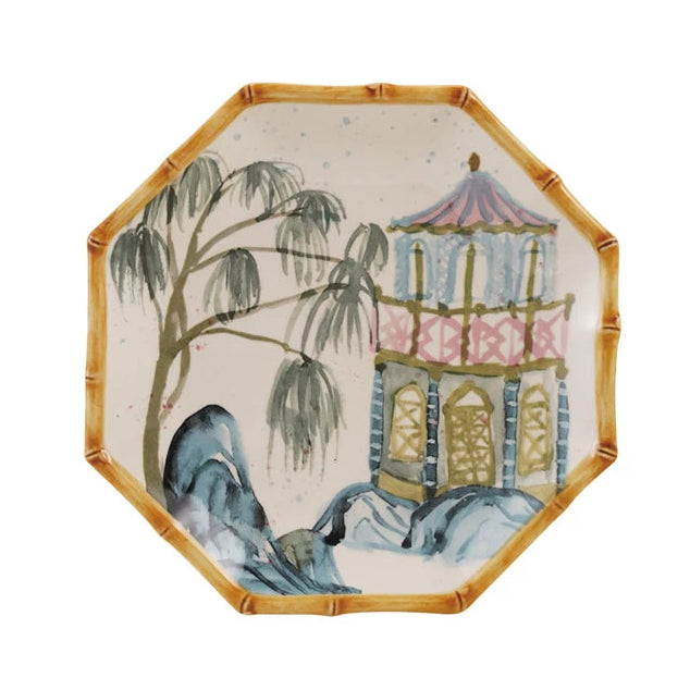 Chinoiserie Hand-Painted Stoneware Octagon Plate