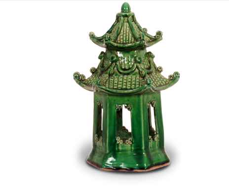 Hand Shaped Porcelain Pagoda - Green