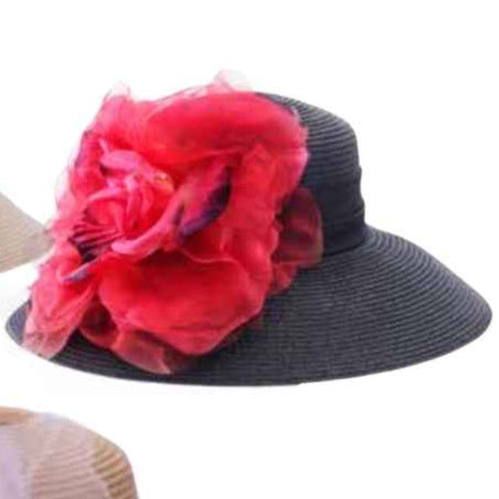 Silk Rose Lampshade Hat - Red/Black