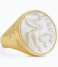 Pegasus Pearl Coin Signet Ring