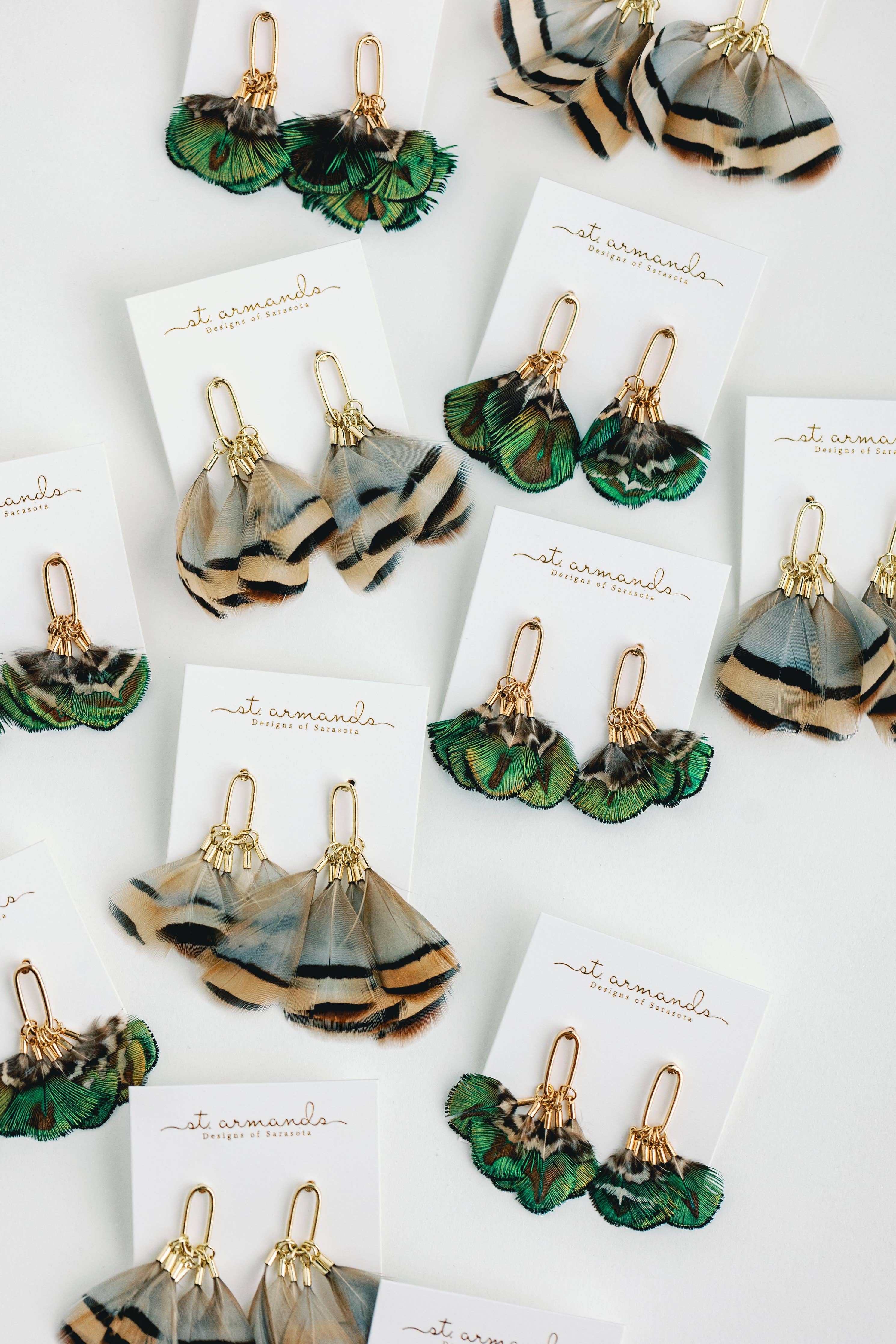 Mallard Fall Feather Tassel Statement Earrings