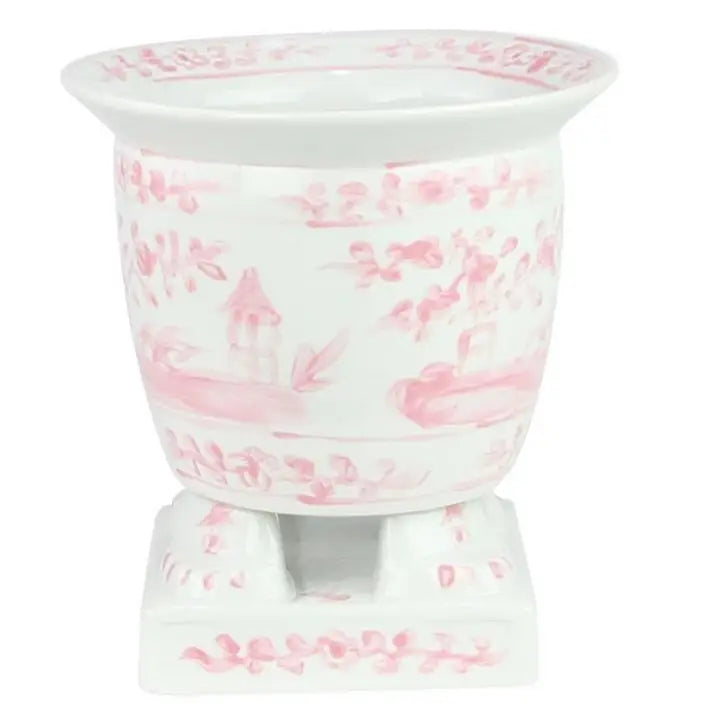 Footed Porcelain Planter in Pale Pink