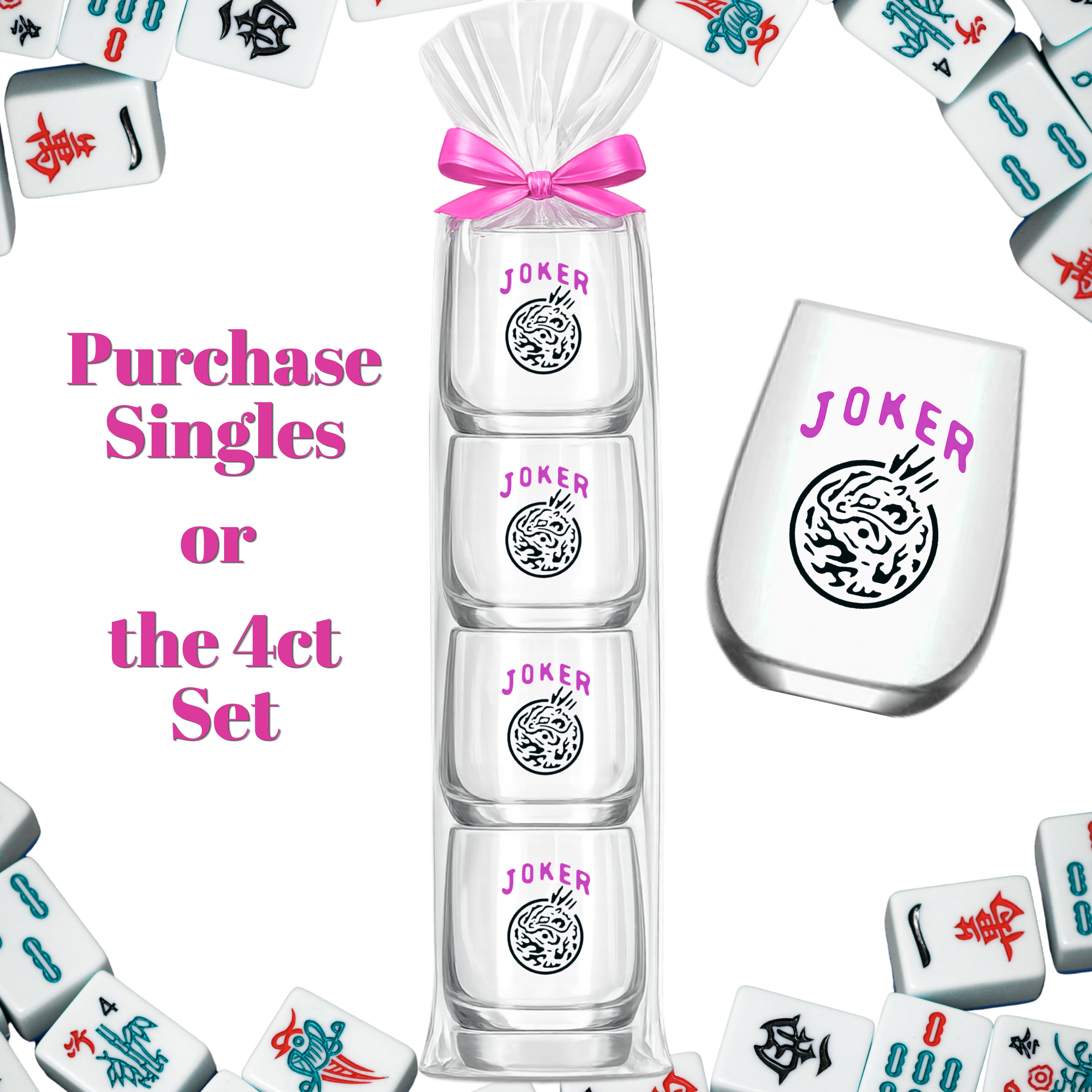 Mahjong Stemless Reusable Wine Glasses "Joker"