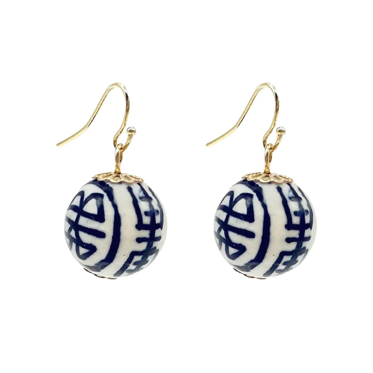 China Blue French Hook Earrings - Gold