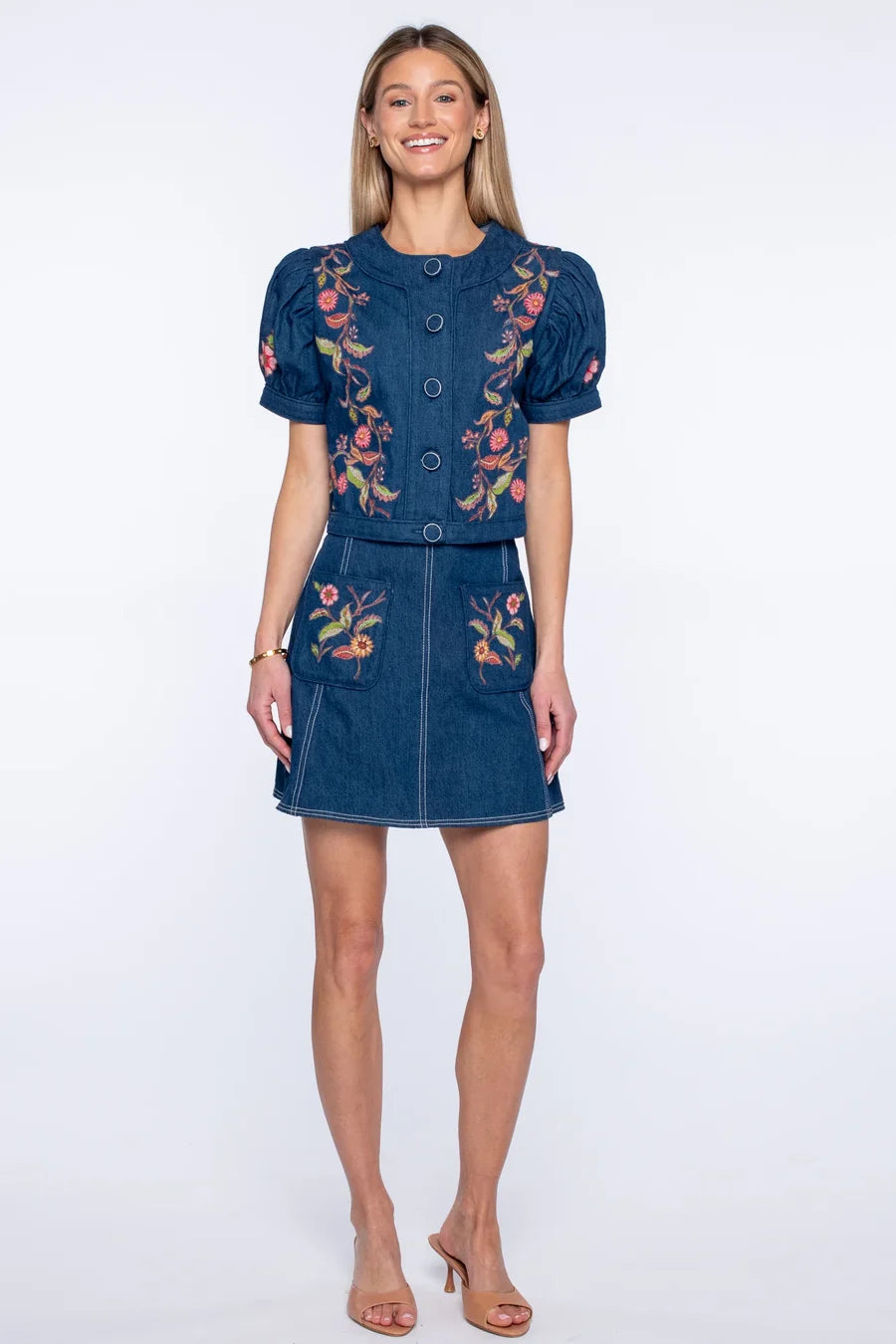 Elizabeth James Coco Top | Denim Embroidery