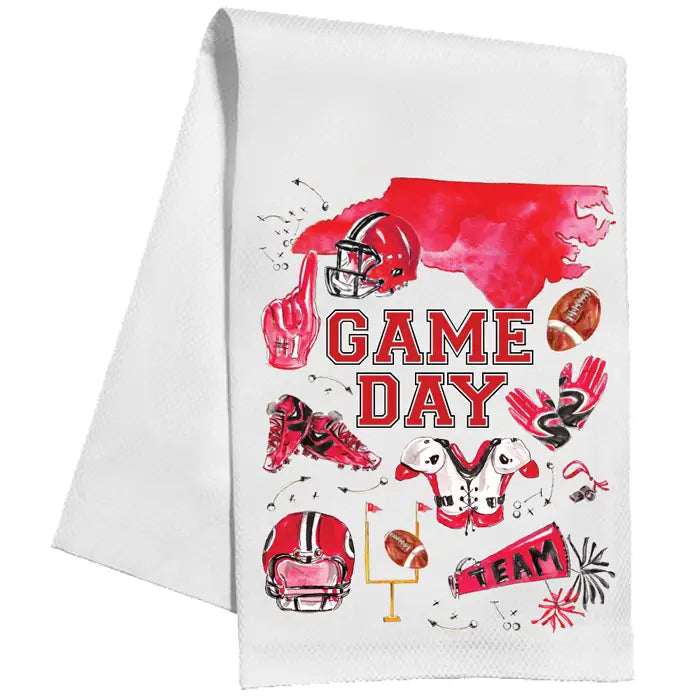 Kitchen Towel - Red and Black Tailgates and Touchdowns