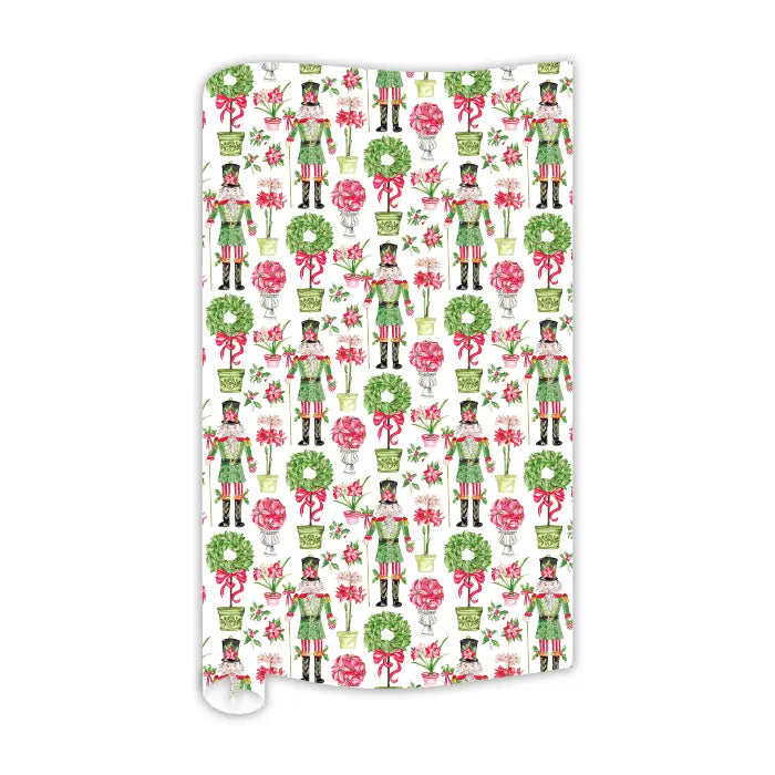 Poinsettia Nutcracker with Topiaries Wrapping Paper