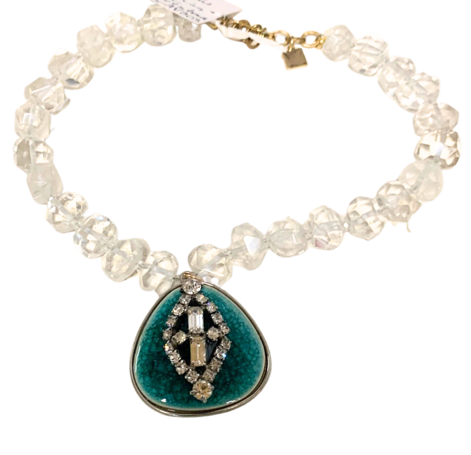 1960's Glass Pendant 1960's Quartz Bead Necklace