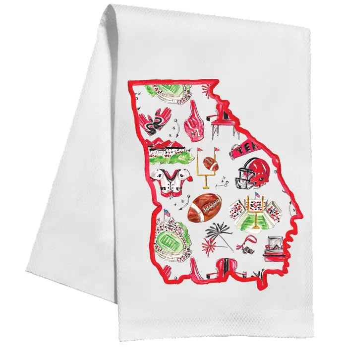 Kitchen Towel - Red and Black Football Icon Pattern Inside State of GA